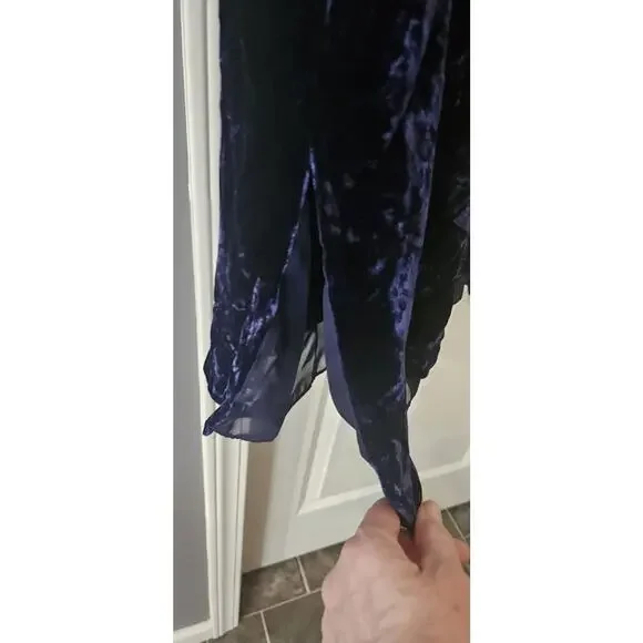 Madewell Navy Blue Crushed Velvet Slip Dress Criss Cross Back Midi Size M - Picture 7 of 9